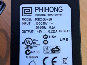 Phihong AC Adapter 30W 48V-0.625A 2.1*5.5mm PSC30U-480