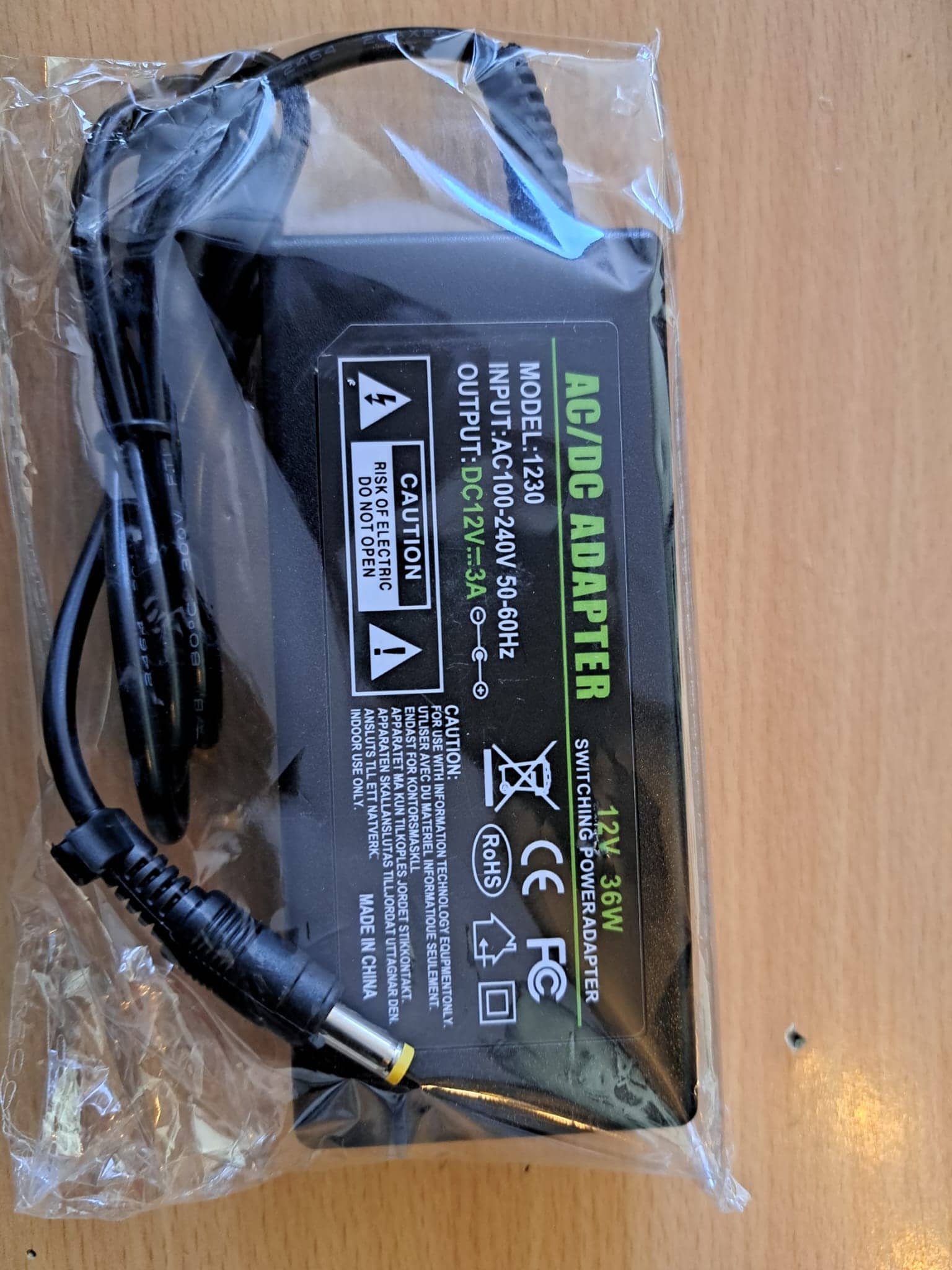 Replacement AC adapter 36W 12v-3A model 1230